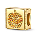 Halloween Pumpkin Tarnish-resistant Silver Rectangular Charms In 14K Gold Plated