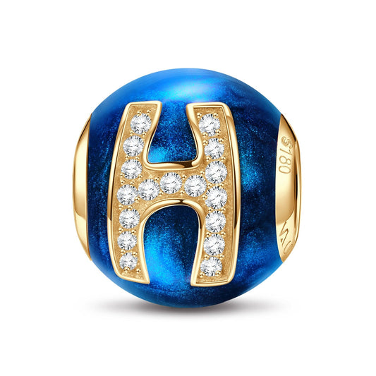 gona- Letter H Tarnish-resistant Silver Charms With Enamel In 14K Gold Plated