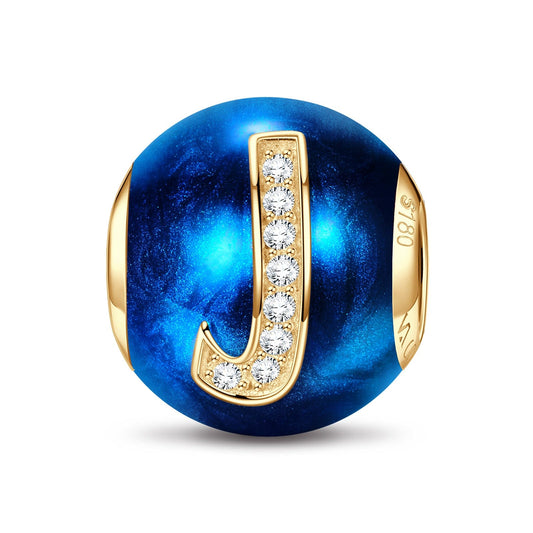 gona- Letter J Tarnish-resistant Silver Charms With Enamel In 14K Gold Plated