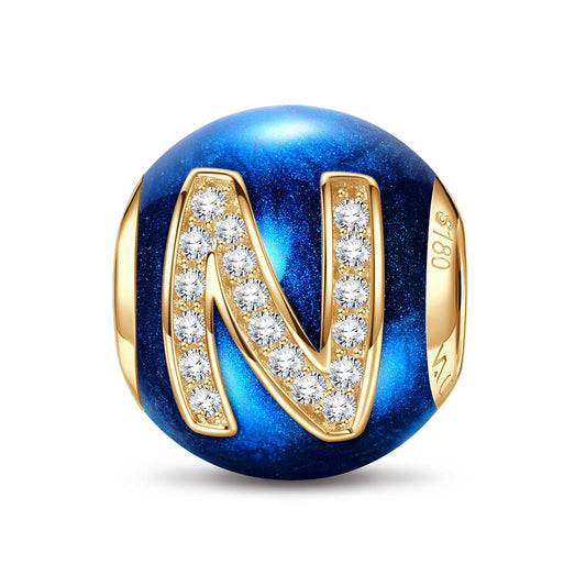 gona- Letter N Tarnish-resistant Silver Charms With Enamel In 14K Gold Plated