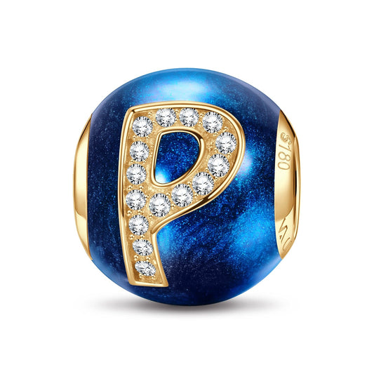 gona- Letter P Tarnish-resistant Silver Charms With Enamel In 14K Gold Plated