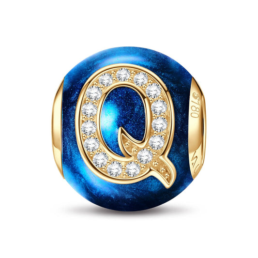 gona- Letter Q Tarnish-resistant Silver Charms With Enamel In 14K Gold Plated