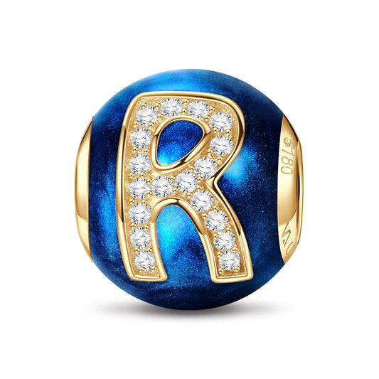 gona- Letter R Tarnish-resistant Silver Charms With Enamel In 14K Gold Plated