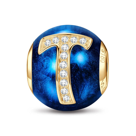gona- Letter T Tarnish-resistant Silver Charms With Enamel In 14K Gold Plated