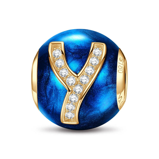 gona- Letter Y Tarnish-resistant Silver Charms With Enamel In 14K Gold Plated