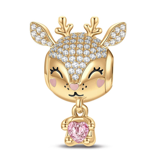 gona- Baby Reindeer Tarnish-resistant Silver Animal Dangle Charms With Enamel In 14K Gold Plated - Heartful Hugs Collection