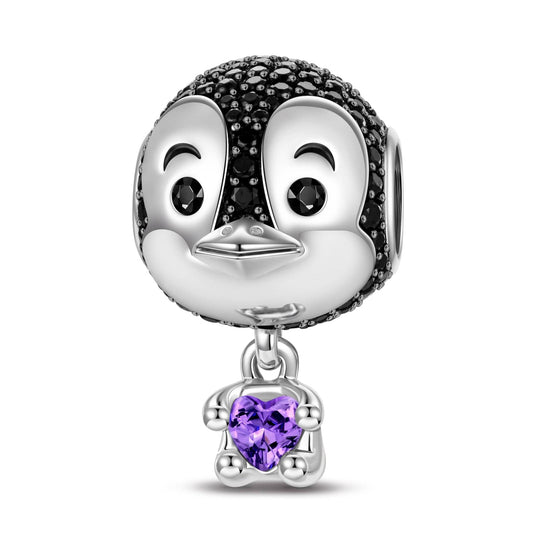 gona- Baby Penguin Tarnish-resistant Silver Animal Dangle Charms With Enamel In White Gold Plated - Heartful Hugs Collection