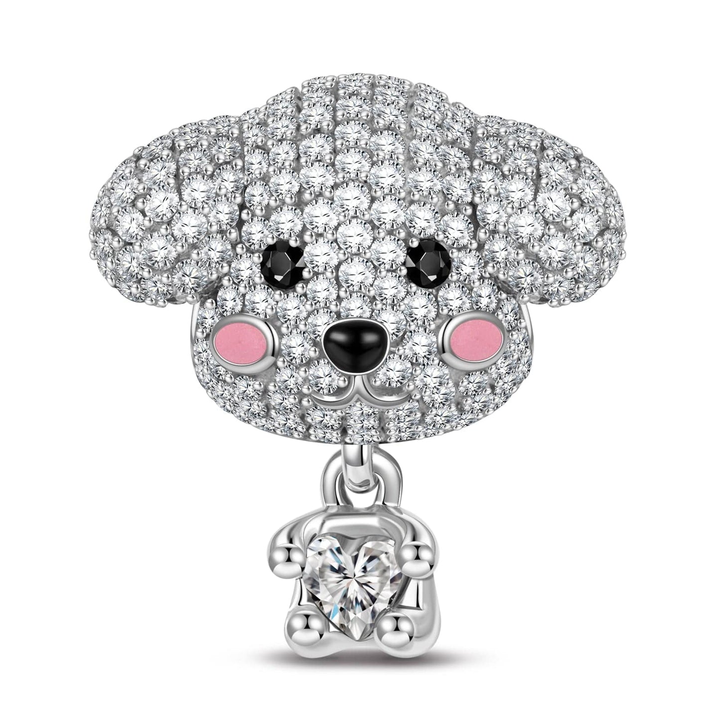 Teddy Baby Tarnish-resistant Silver Animal Dangle Charms With Enamel In White Gold Plated - Heartful Hugs Collection