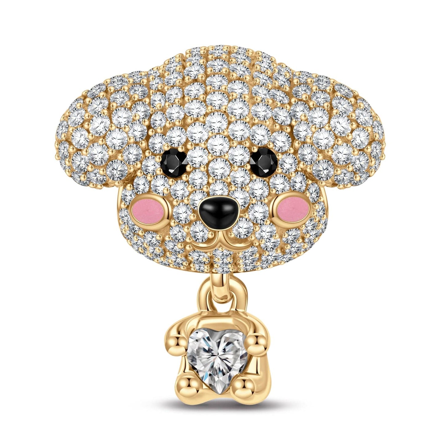 Teddy Baby Tarnish-resistant Silver Animal Dangle Charms With Enamel In 14K Gold Plated - Heartful Hugs Collection