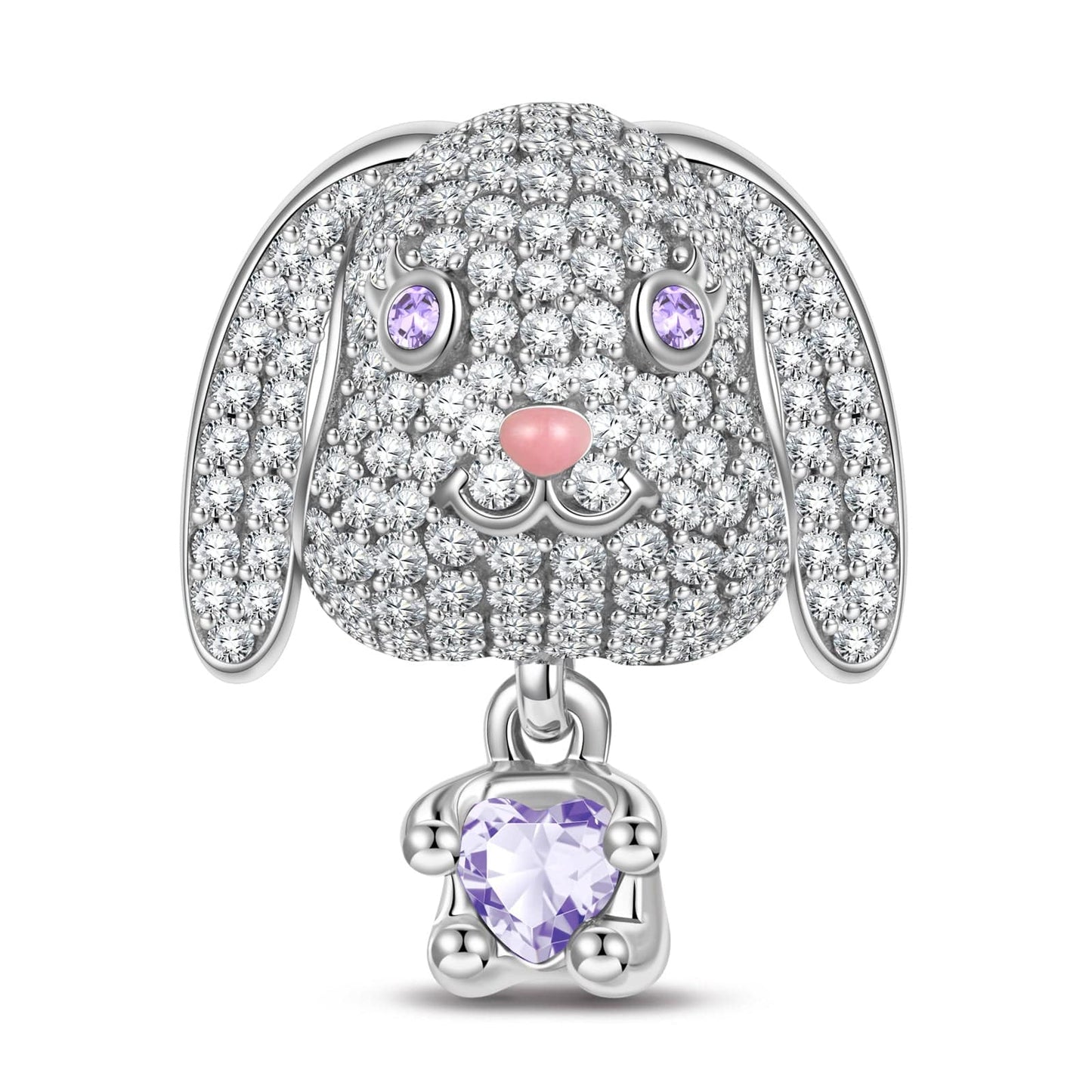 Love Hug Bunny Tarnish-resistant Silver Animal Dangle Charms With Enamel In White Gold Plated - Heartful Hugs Collection