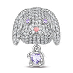 Love Hug Bunny Tarnish-resistant Silver Animal Dangle Charms With Enamel In White Gold Plated - Heartful Hugs Collection
