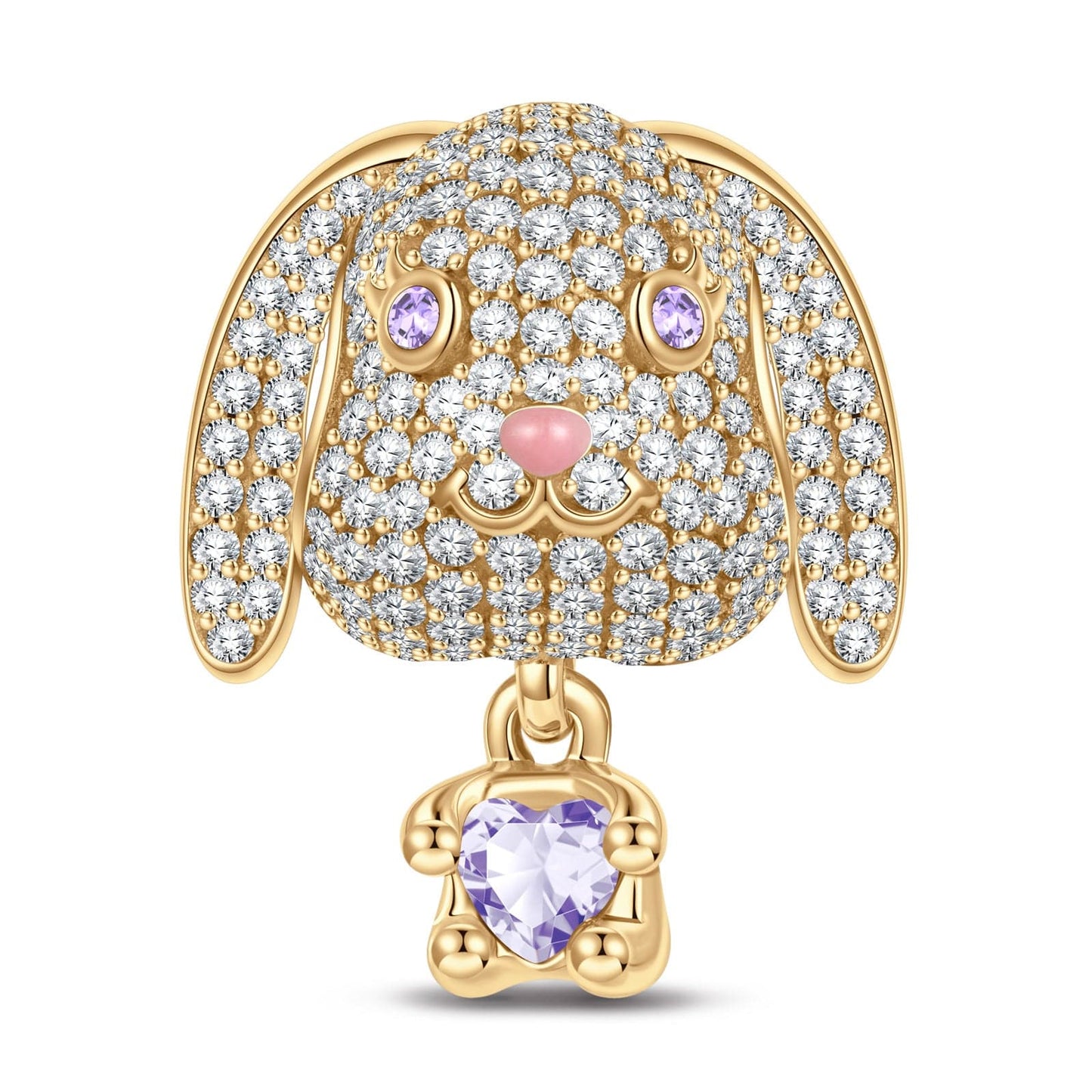 Love Hug Bunny Tarnish-resistant Silver Animal Dangle Charms With Enamel In 14K Gold Plated - Heartful Hugs Collection