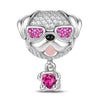Bulldog in Sunglasses Tarnish-resistant Silver Animal Dangle Charms With Enamel In White Gold Plated - Heartful Hugs Collection