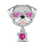Bulldog in Sunglasses Tarnish-resistant Silver Animal Dangle Charms With Enamel In White Gold Plated - Heartful Hugs Collection