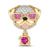 Bulldog in Sunglasses Tarnish-resistant Silver Animal Dangle Charms With Enamel In 14K Gold Plated - Heartful Hugs Collection