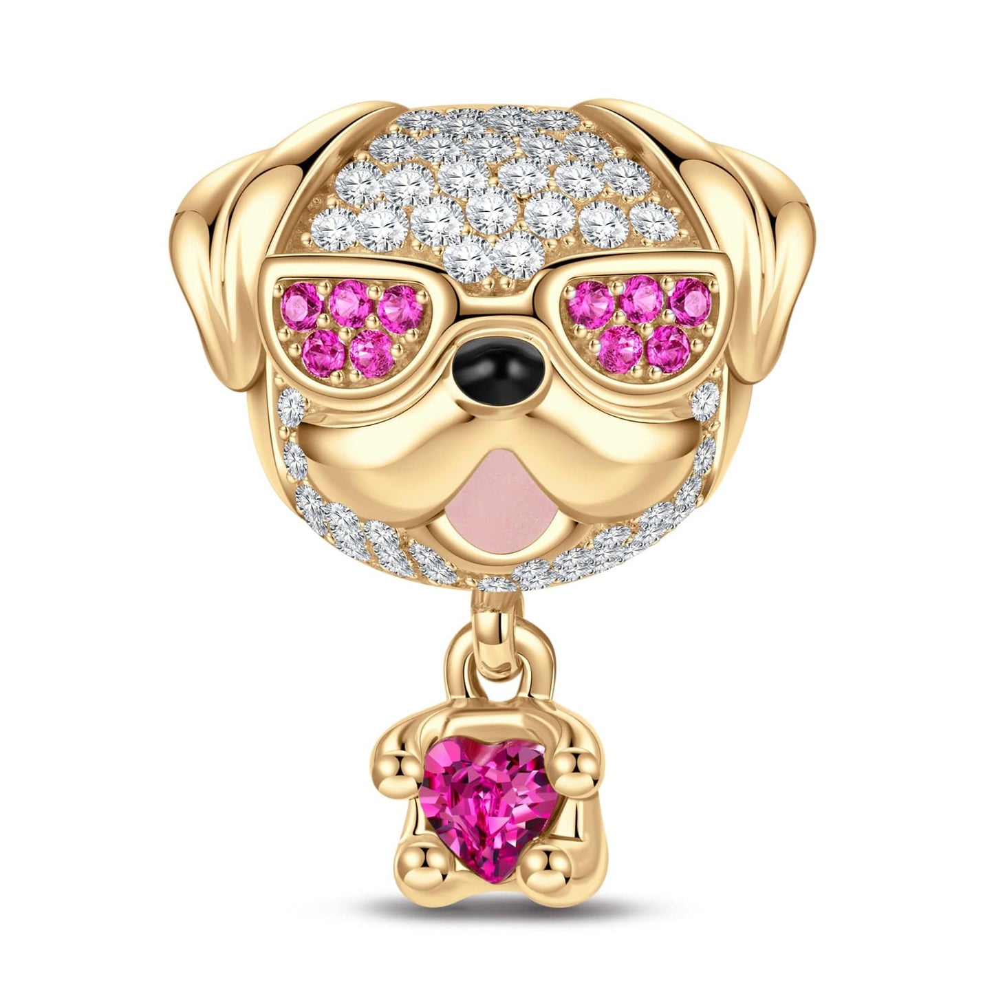 Bulldog in Sunglasses Tarnish-resistant Silver Animal Dangle Charms With Enamel In 14K Gold Plated - Heartful Hugs Collection