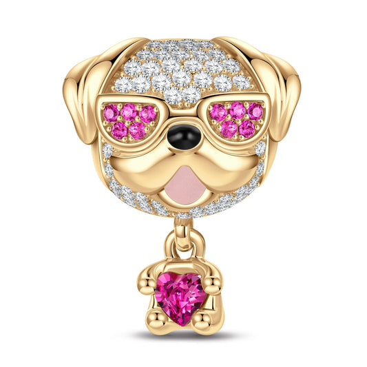 gona- Bulldog in Sunglasses Tarnish-resistant Silver Animal Dangle Charms With Enamel In 14K Gold Plated - Heartful Hugs Collection