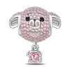 Love Hug Piggy Tarnish-resistant Silver Animal Dangle Charms With Enamel In White Gold Plated - Heartful Hugs Collection