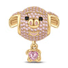Love Hug Piggy Tarnish-resistant Silver Animal Dangle Charms With Enamel In 14K Gold Plated - Heartful Hugs Collection