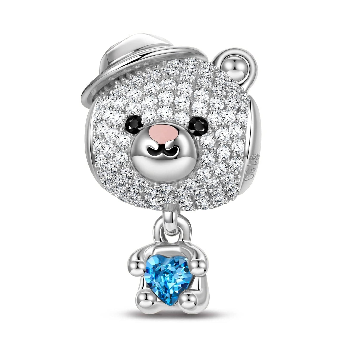 Love Hug Bear Tarnish-resistant Silver Animal Dangle Charms With Enamel In White Gold Plated - Heartful Hugs Collection