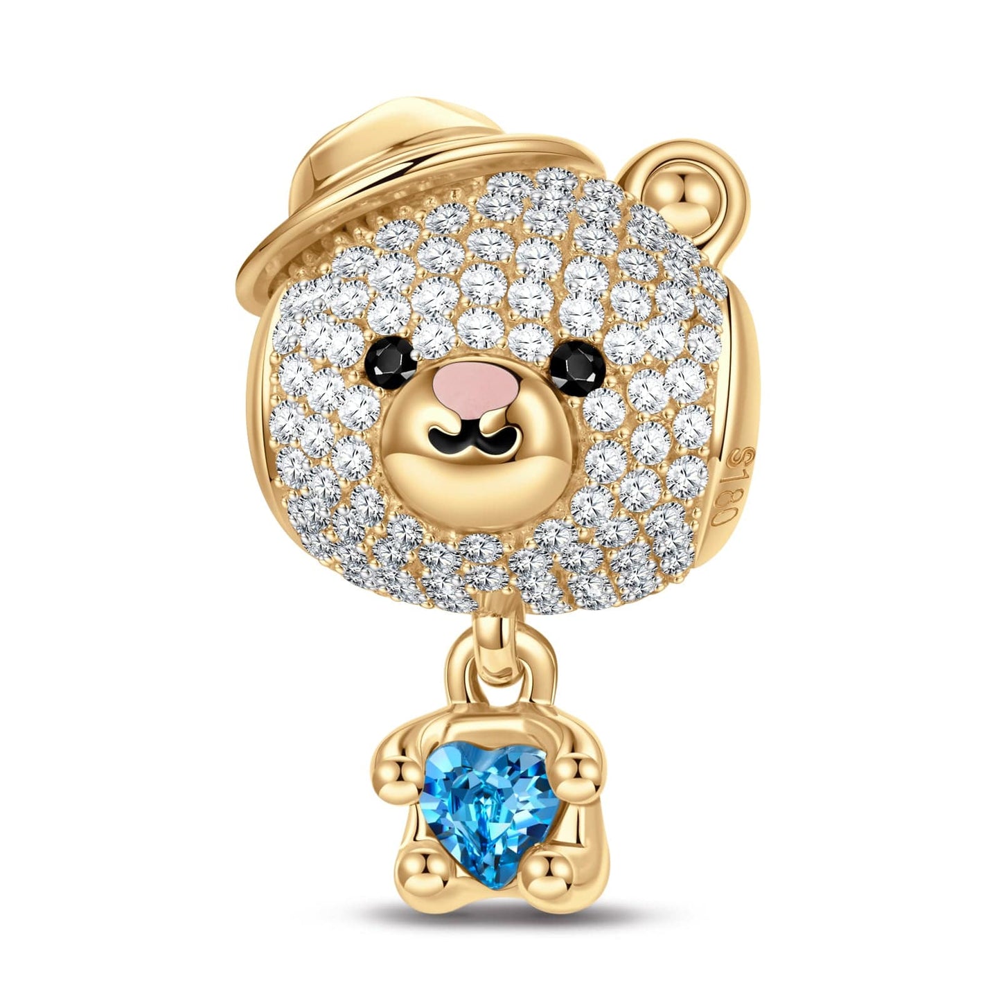 Love Hug Bear Tarnish-resistant Silver Animal Dangle Charms With Enamel In 14K Gold Plated - Heartful Hugs Collection