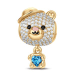 Love Hug Bear Tarnish-resistant Silver Animal Dangle Charms With Enamel In 14K Gold Plated - Heartful Hugs Collection