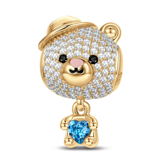 gona- Love Hug Bear Tarnish-resistant Silver Animal Dangle Charms With Enamel In 14K Gold Plated - Heartful Hugs Collection