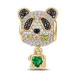 Love Hug Panda Tarnish-resistant Silver Animal Dangle Charms With Enamel In 14K Gold Plated - Heartful Hugs Collection