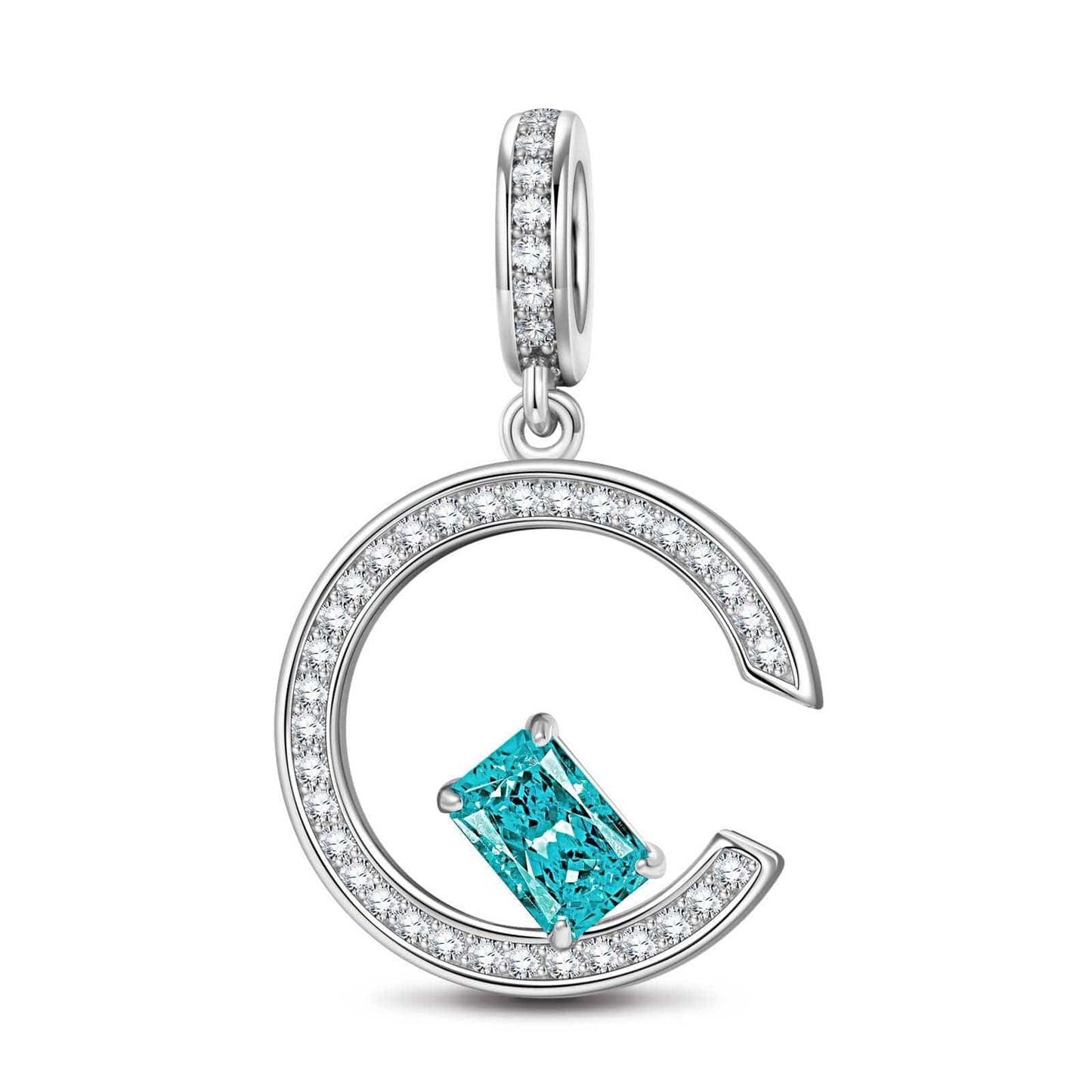 Aquamarine Blue Skylight Sparkle Tarnish-resistant Silver Dangle Charms In White Gold Plated