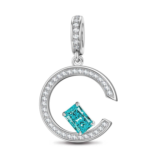 gona- Aquamarine Blue Skylight Sparkle Tarnish-resistant Silver Dangle Charms In White Gold Plated