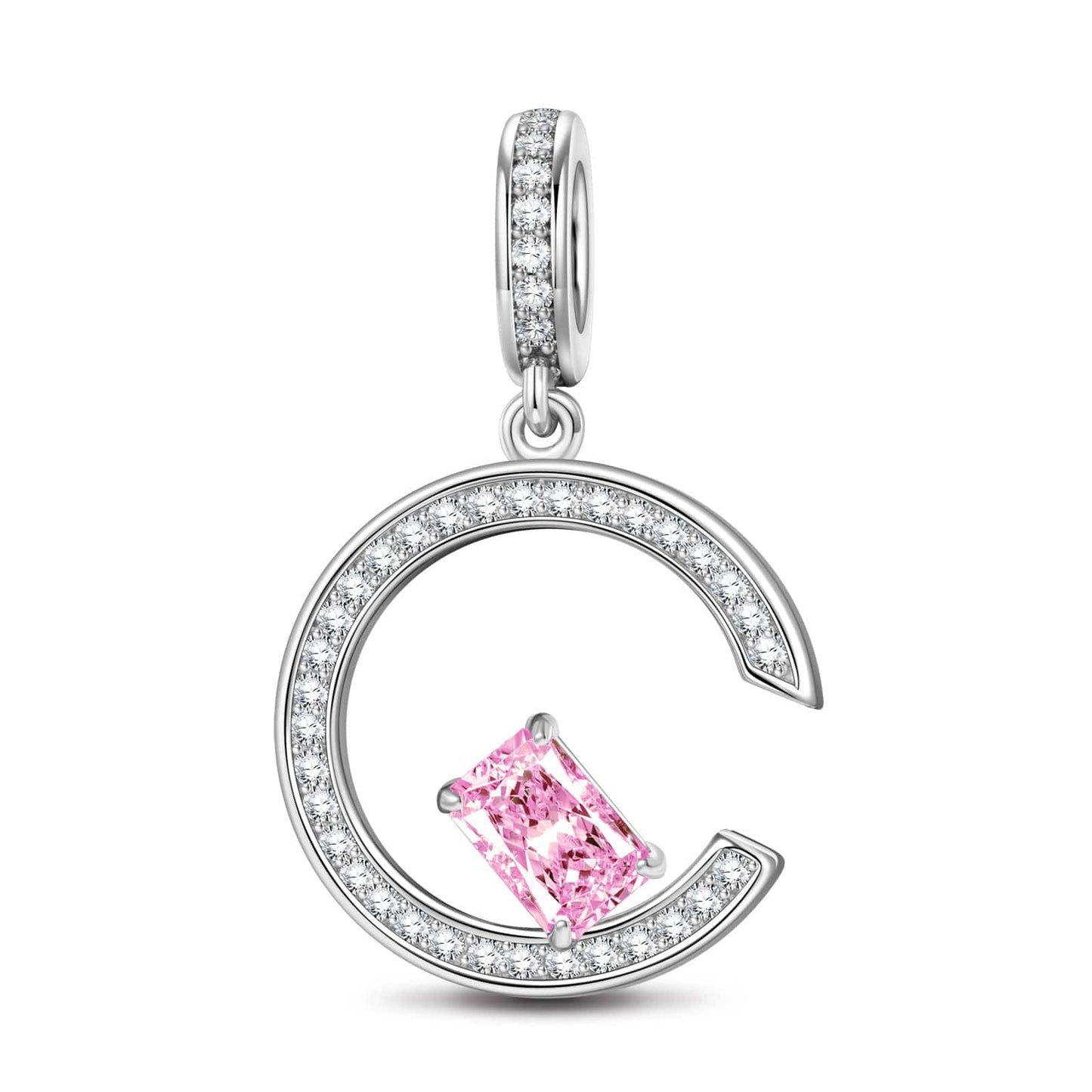 Fancy Pink Skylight Sparkle Tarnish-resistant Silver Dangle Charms In White Gold Plated
