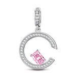 Fancy Pink Skylight Sparkle Tarnish-resistant Silver Dangle Charms In White Gold Plated