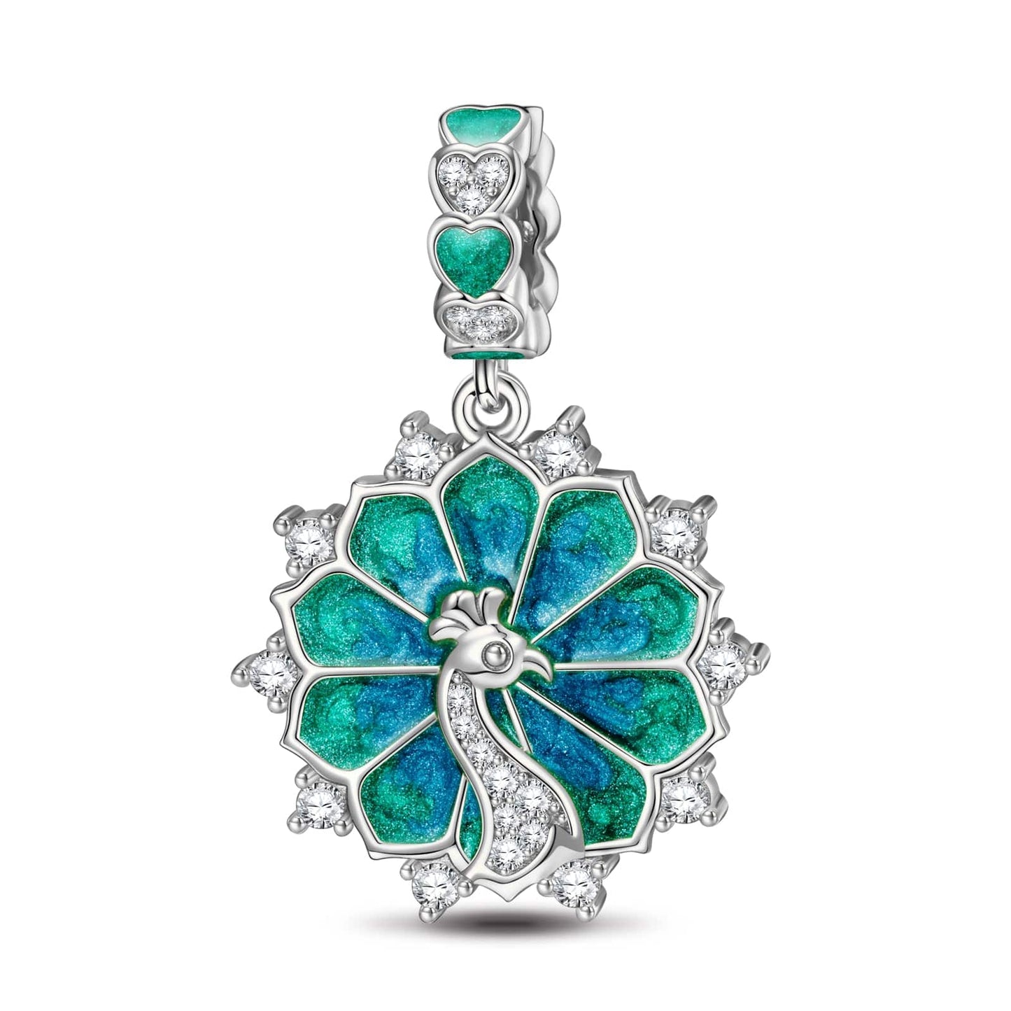 Peacock Tarnish-resistant Silver Animal Dangle Charms With Enamel In White Gold Plated