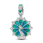 Peacock Tarnish-resistant Silver Animal Dangle Charms With Enamel In White Gold Plated