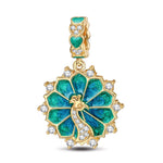 Peacock Tarnish-resistant Silver Animal Dangle Charms With Enamel In 14K Gold Plated