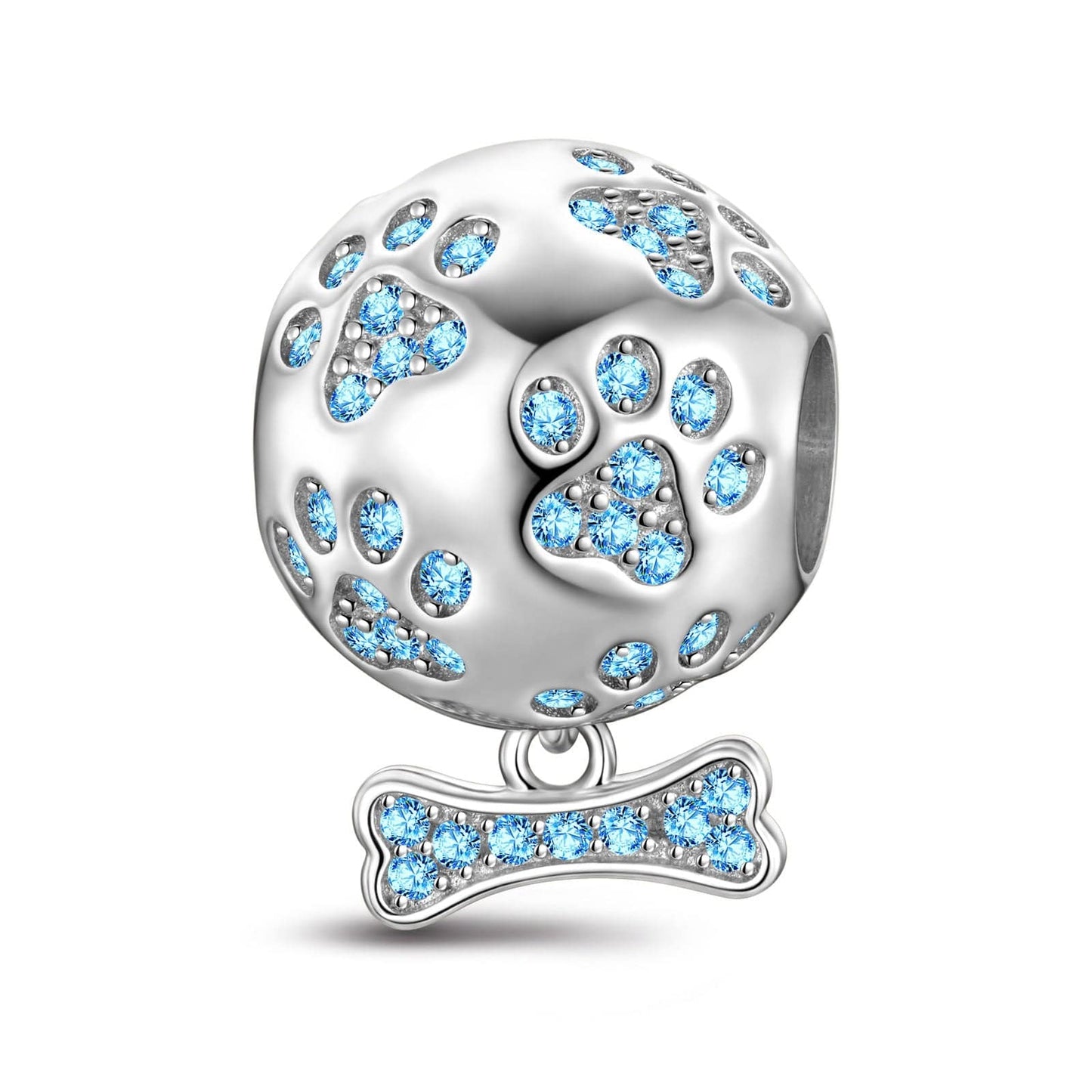 Pawprints and Bones Tarnish-resistant Silver Dangle Charms In White Gold Plated