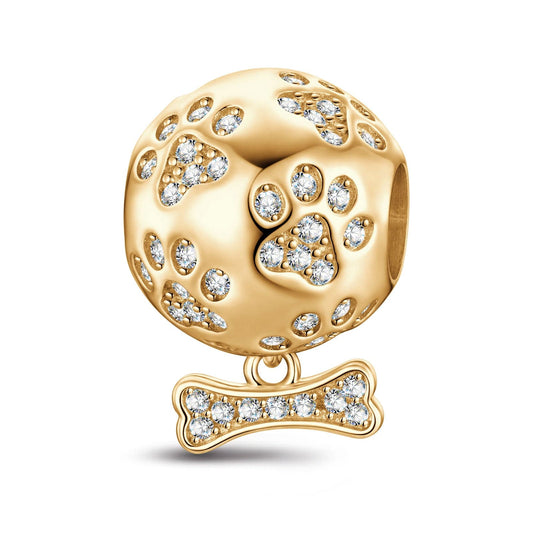 gona- Pawprints and Bones Tarnish-resistant Silver Dangle Charms In 14K Gold Plated