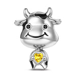 Proud Baby Cow Tarnish-resistant Silver Animal Dangle Charms In White Gold Plated - Heartful Hugs Collection