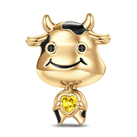 gona- Proud Baby Cow Tarnish-resistant Silver Animal Dangle Charms In 14K Gold Plated - Heartful Hugs Collection