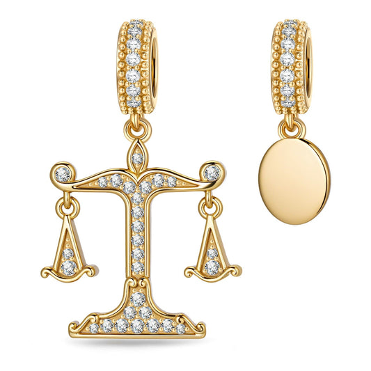 gona- Customizable Engraving Balance Tarnish-resistant Silver Dangle Charms In 14K Gold Plated