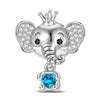 Elephant Queen Tarnish-resistant Silver Animal Dangle Charms In White Gold Plated - Heartful Hugs Collection