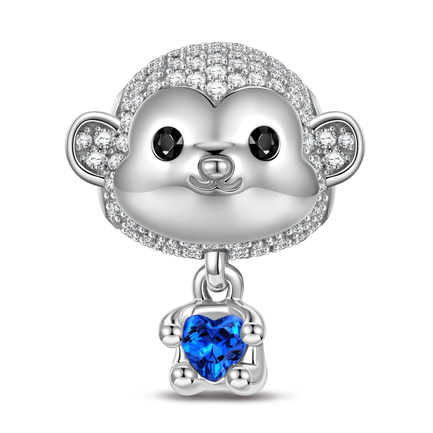 Cheerful Monkey Tarnish-resistant Silver Animal Dangle Charms In White Gold Plated - Heartful Hugs Collection