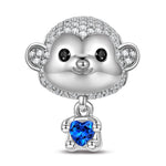 Cheerful Monkey Tarnish-resistant Silver Animal Dangle Charms In White Gold Plated - Heartful Hugs Collection