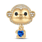 Cheerful Monkey Tarnish-resistant Silver Animal Dangle Charms In 14K Gold Plated - Heartful Hugs Collection