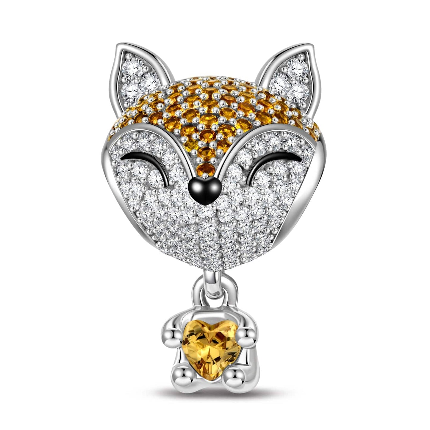Clever Little Fox Tarnish-resistant Silver Animal Dangle Charms In White Gold Plated - Heartful Hugs Collection