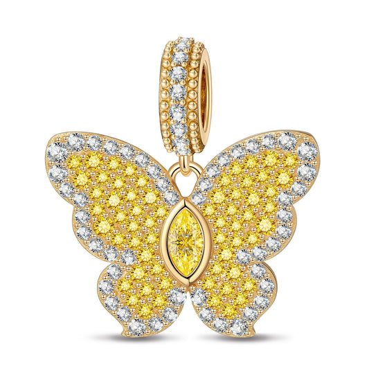 gona- Butterfly Ballet Tarnish-resistant Silver Dangle Charms In 14K Gold Plated