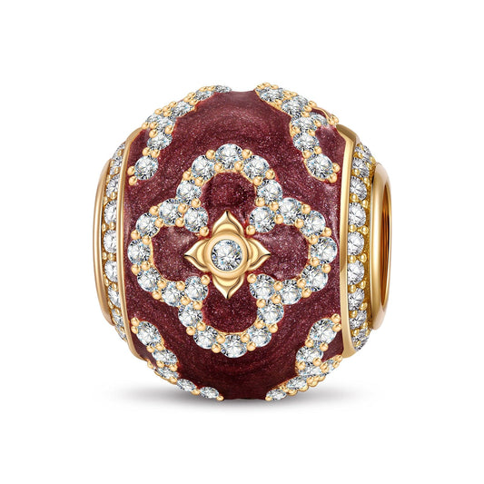 gona- Fiery Red Flower Tarnish-resistant Silver Charms With Enamel In 14K Gold Plated