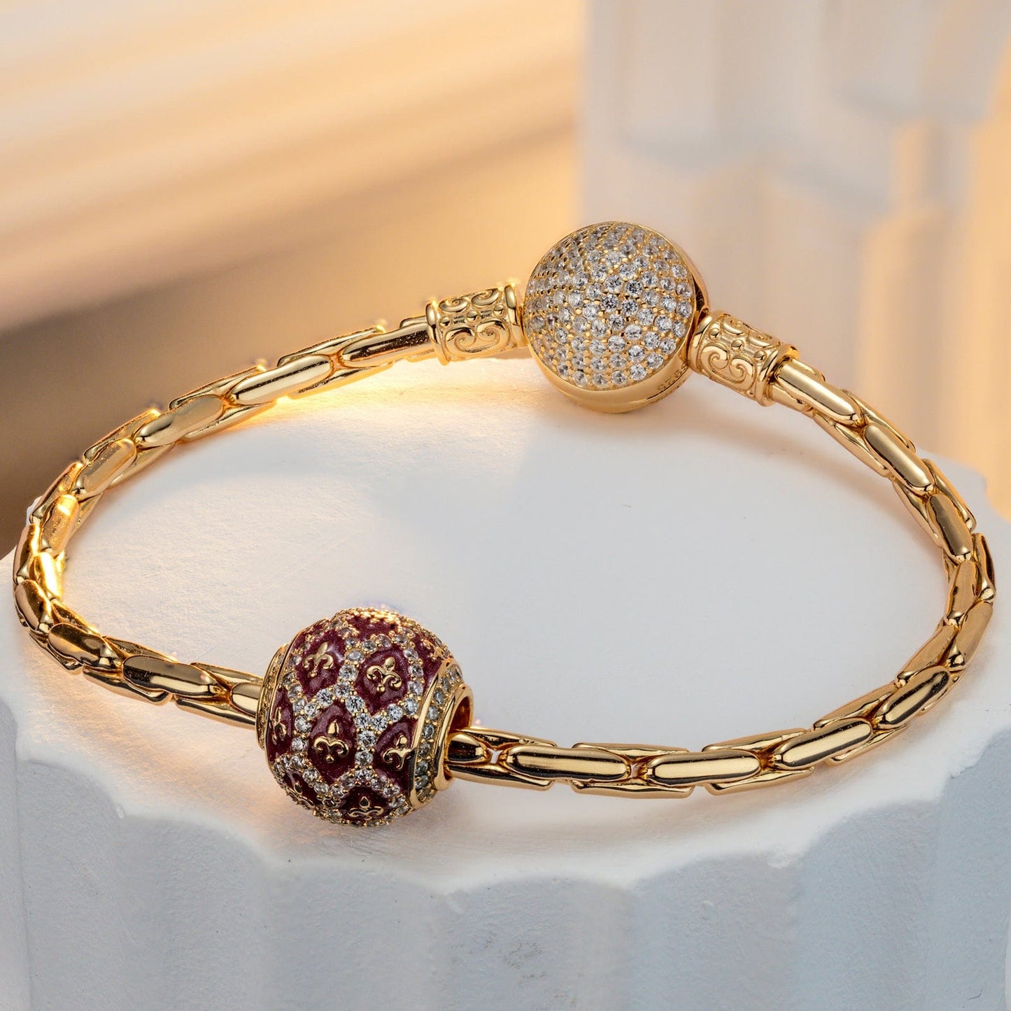 Elegant Red Tarnish-resistant Silver Charms With Enamel In 14K Gold Plated