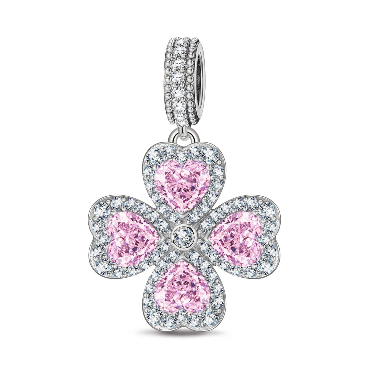 Dazzling Clover Tarnish-resistant Silver Dangle Charms In White Gold Plated