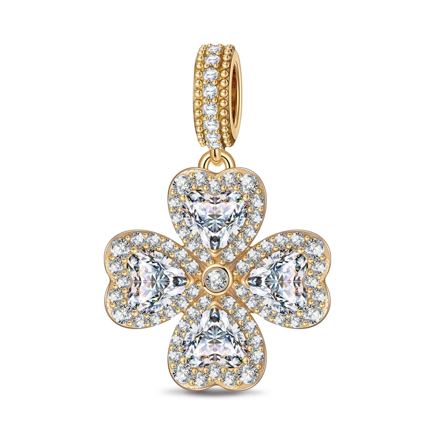 Dazzling Clover Tarnish-resistant Silver Dangle Charms In 14K Gold Plated
